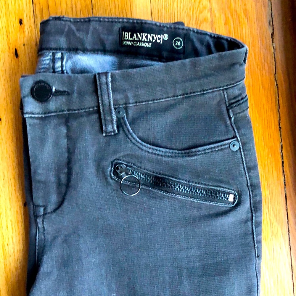 Blank NYC charcoal/faux leather jeans